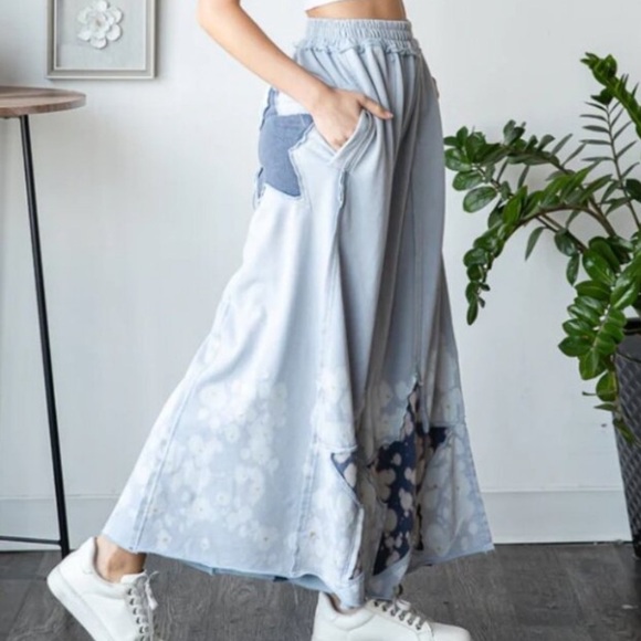 OLI & HALI Baby Blue Star Patchwork Wide Leg Ankle Pants - Picture 3 of 16